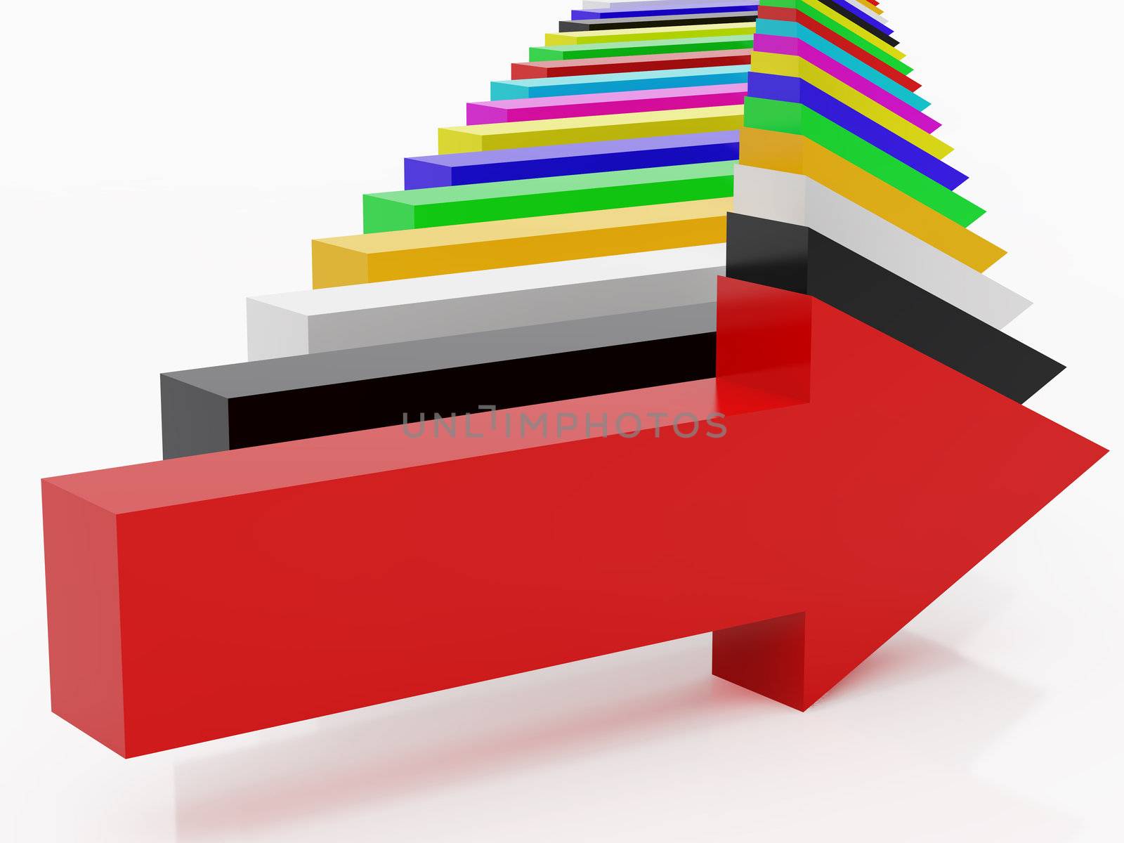 High resolution image multi-coloured arrows. 3d illustration over  white backgrounds.