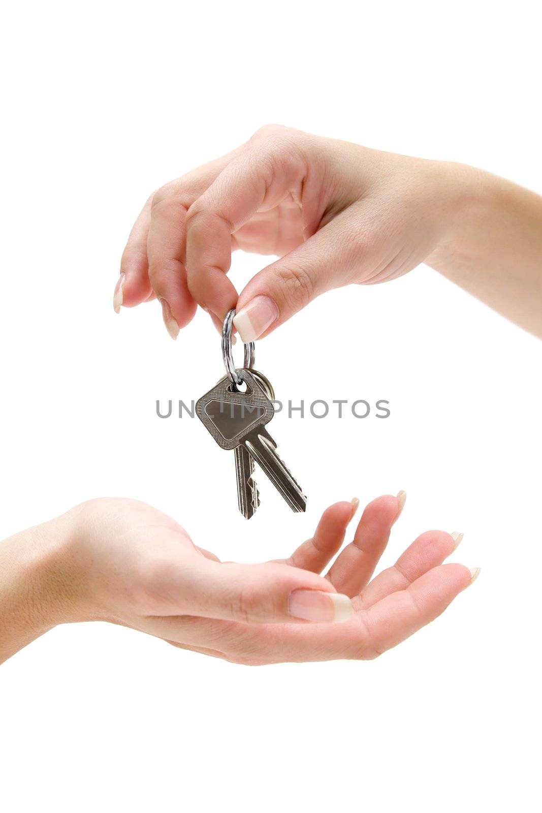 Receiving a bunch of keys. Isolated on a white background.
