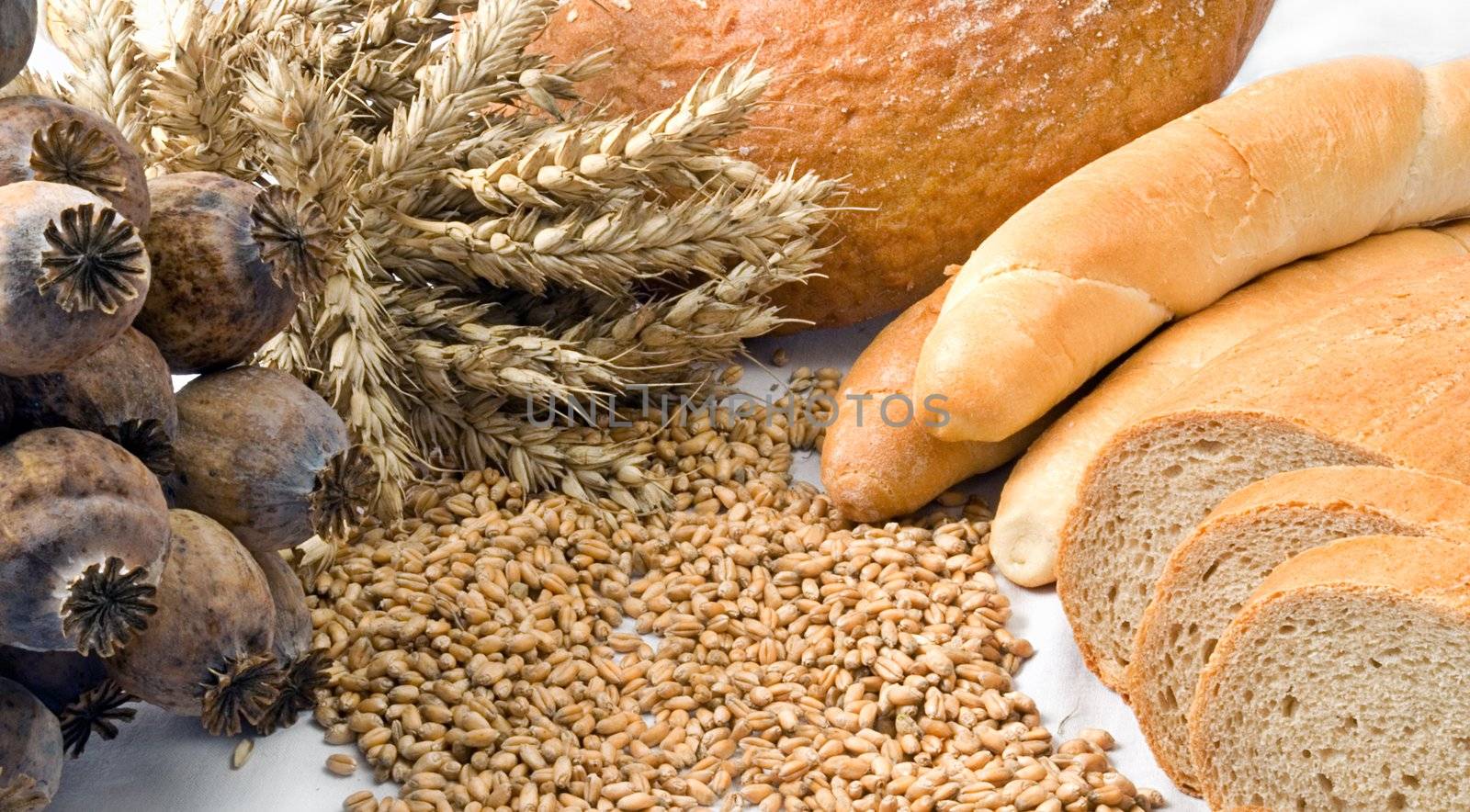 Cereal and bakery products isolated on a white
