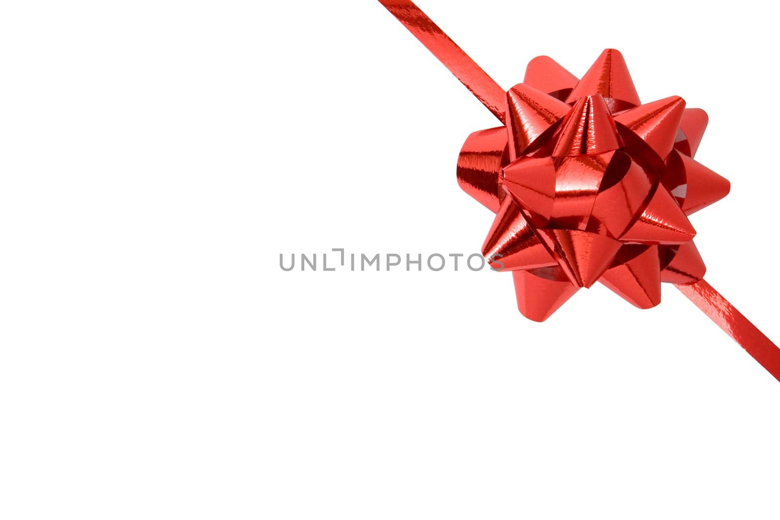 Red ribbon and bow isolated on a white background.