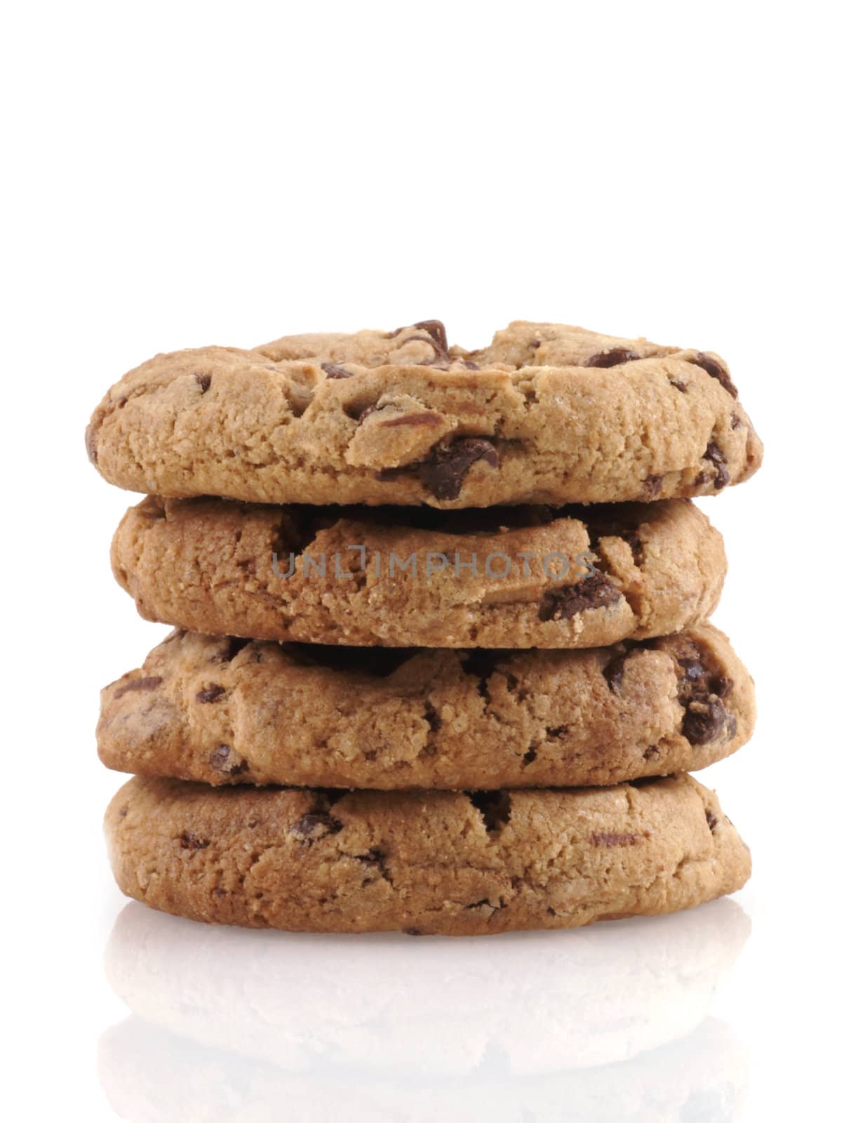 Pile of chocolate cookies on a white background.                