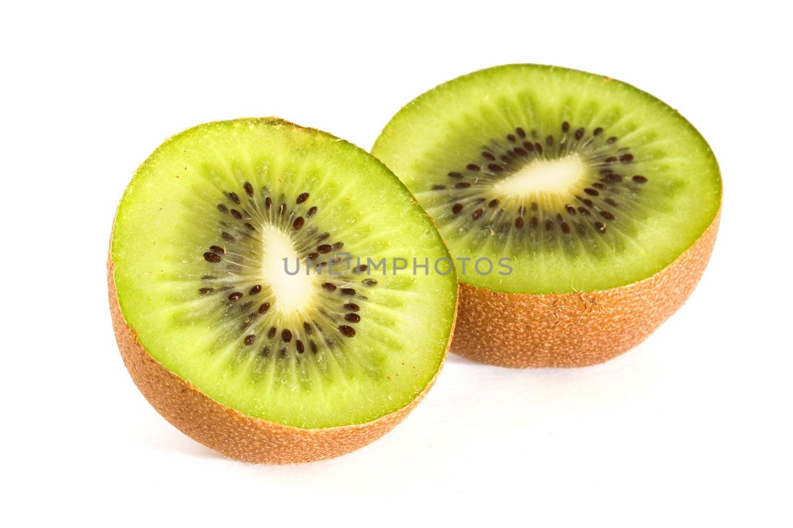 Kiwi fruit slices on a white background