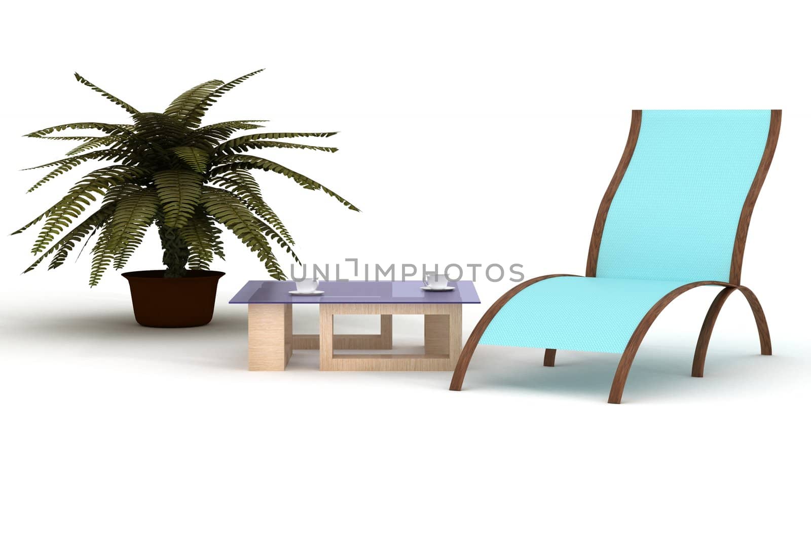 deckchairs on a white background. 3D image.