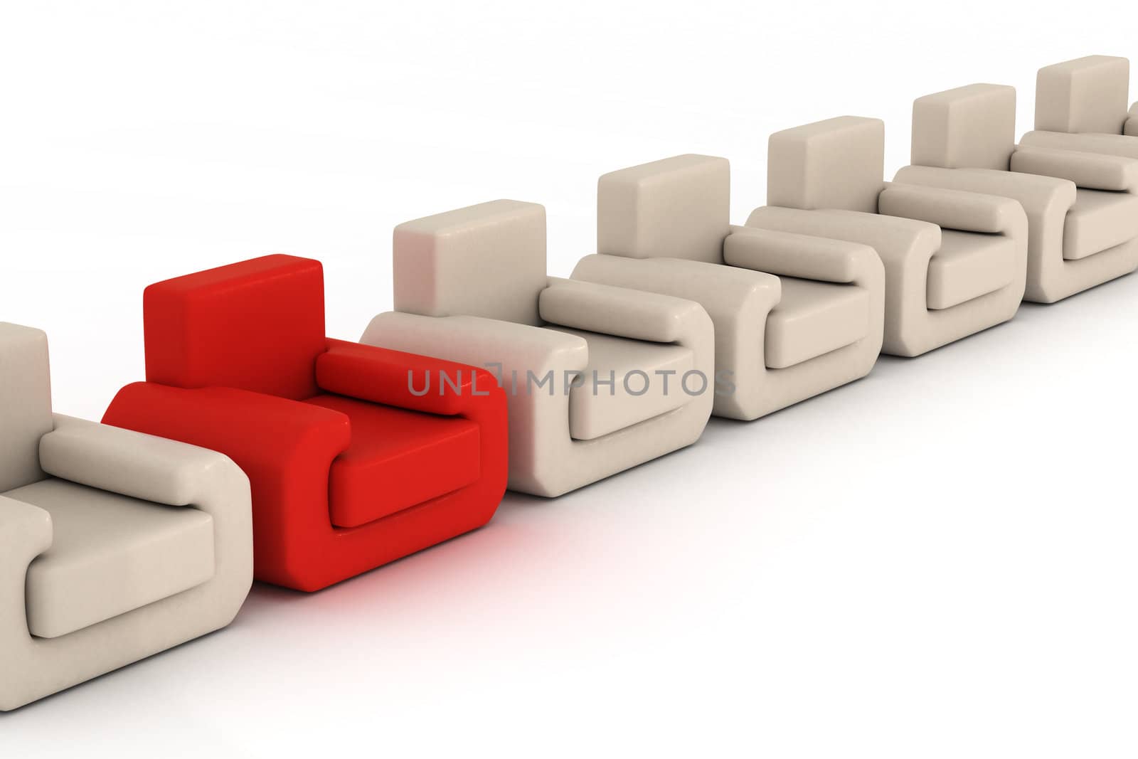 Row armchairs on a white background. 3D image. by ISerg