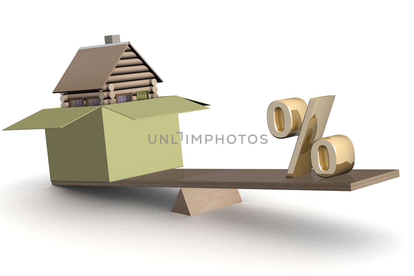 house in box and percent on scales. 3D image.