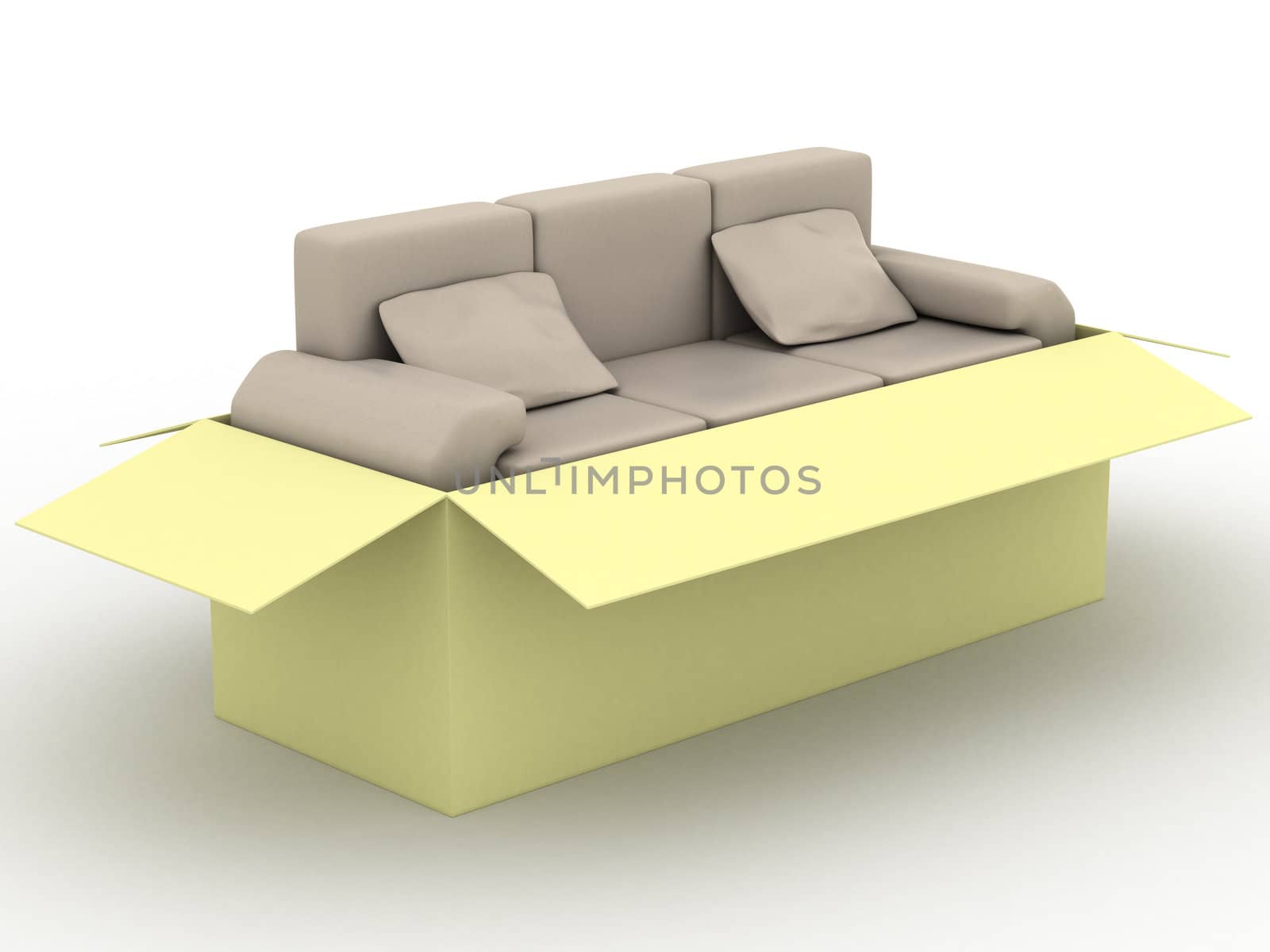 leather sofa in a packing box. 3D image. by ISerg