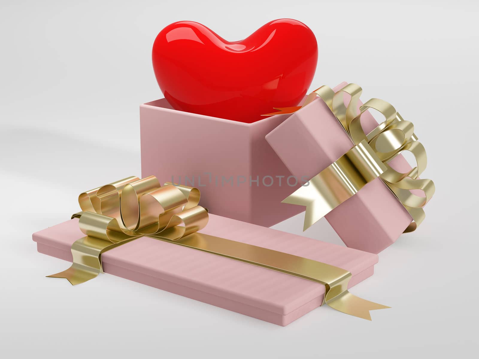 Heart in gift packing. 3D image.