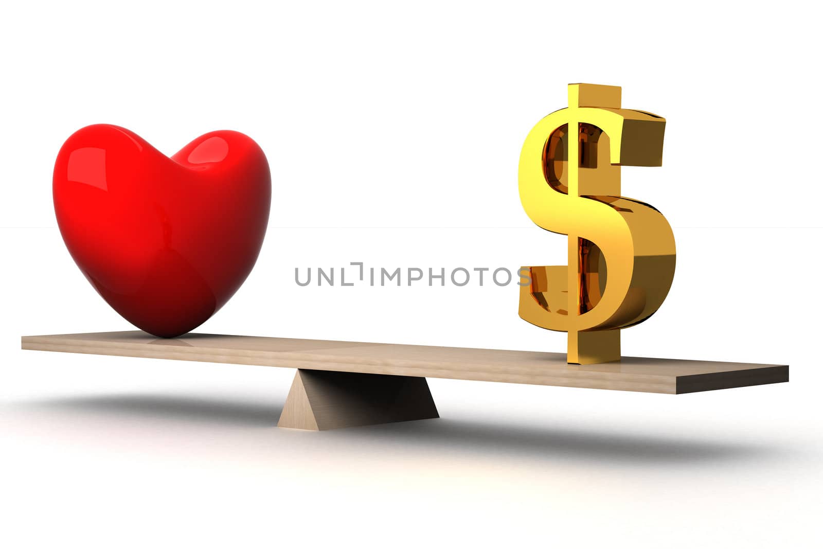 choice concept between love and money. 3D image.