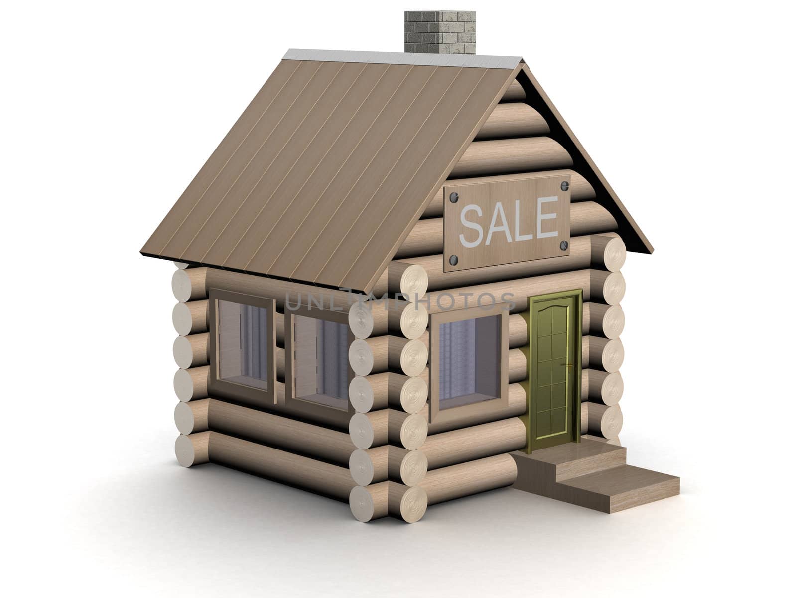 Wooden small house. The isolated illustration. 3D image. by ISerg