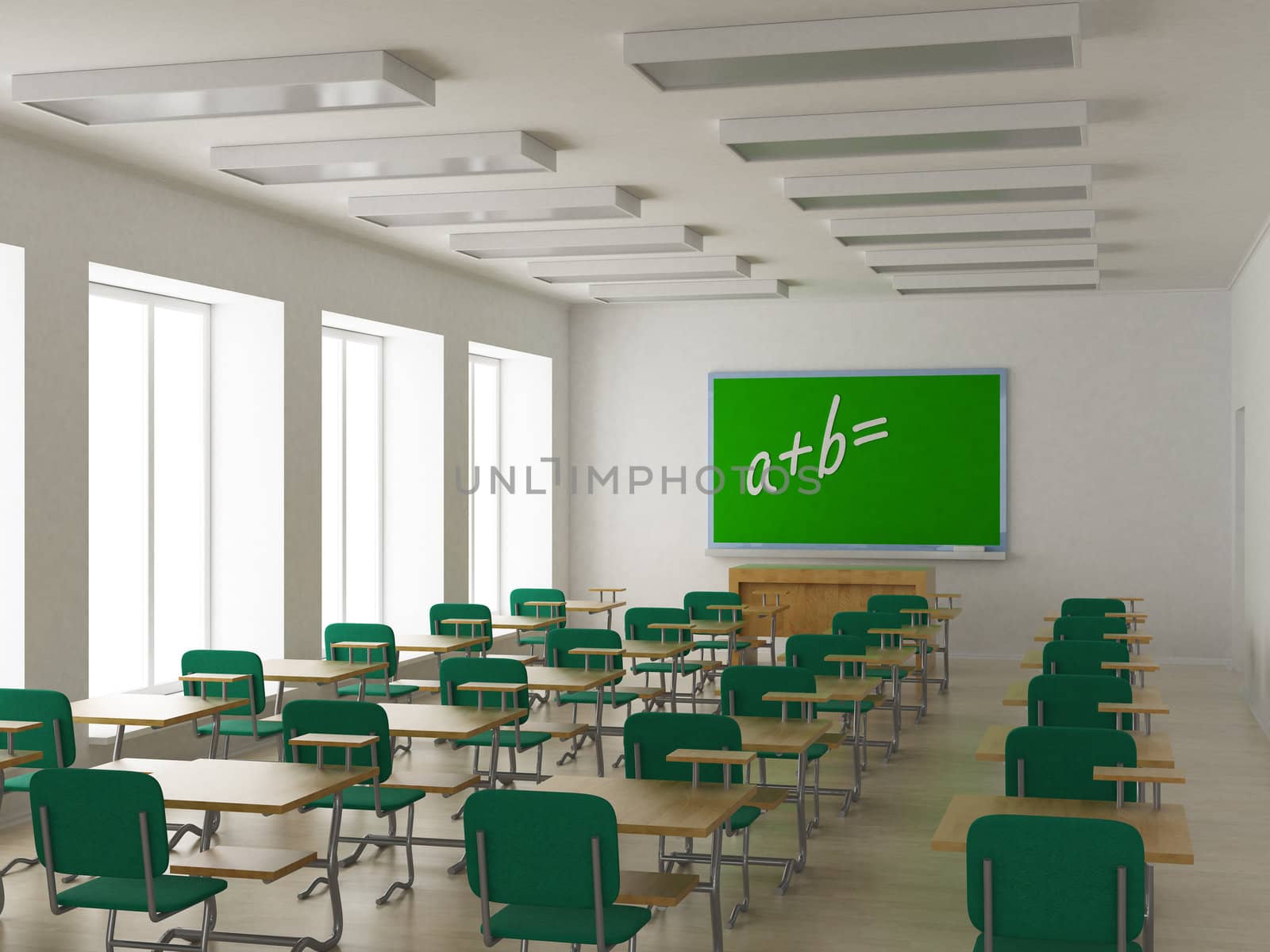 Interior of a school class. 3D image.