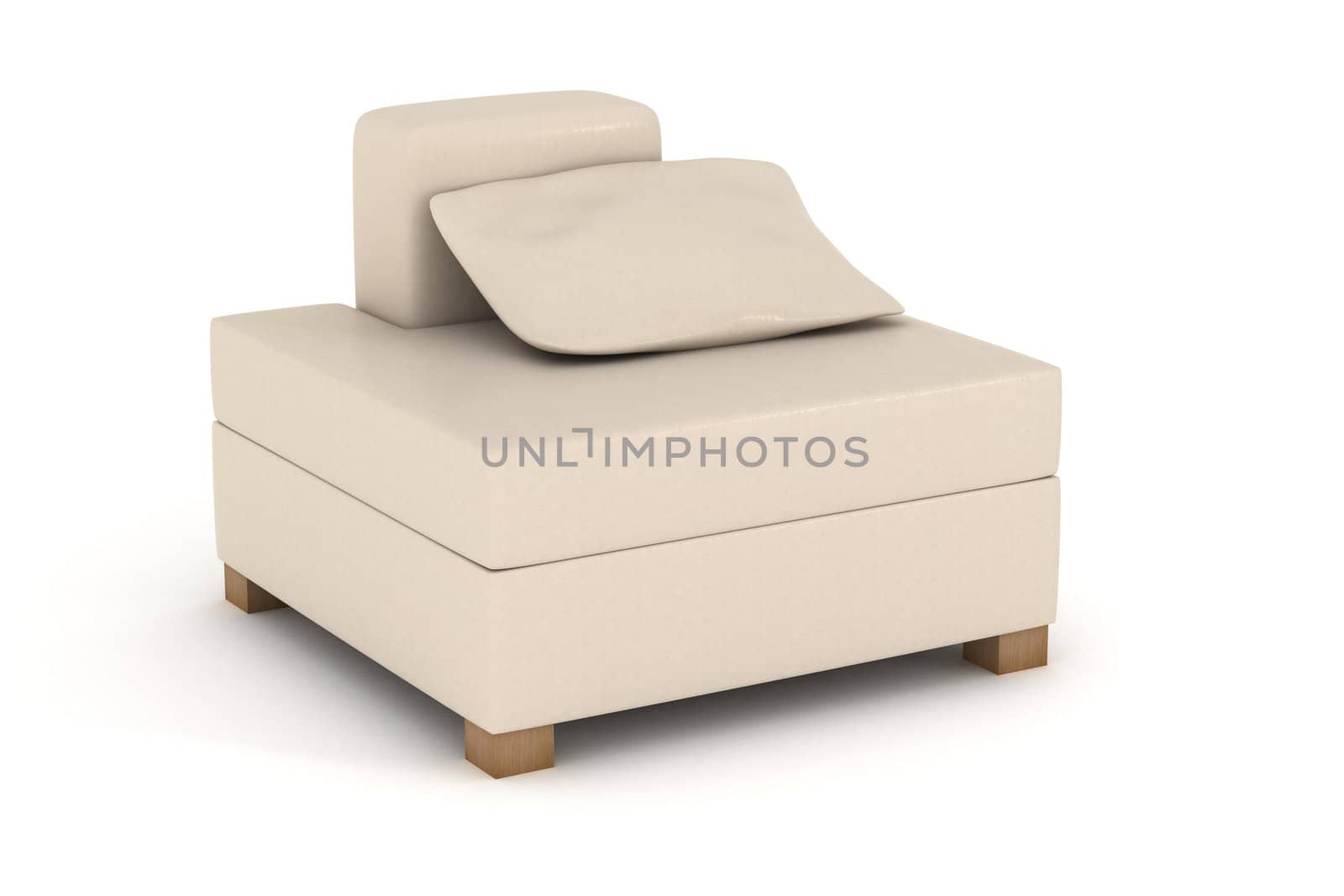 Soft armchair on a white background. 3D image.