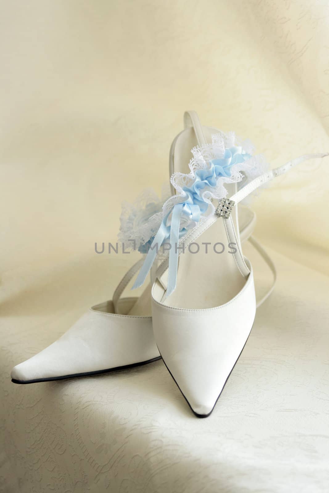 brides shoes and garter