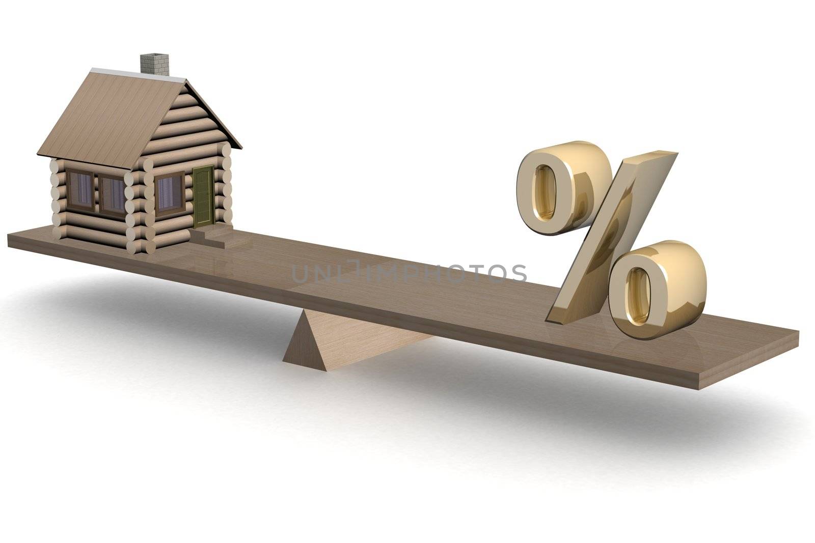 house and percent on scales. 3D image.