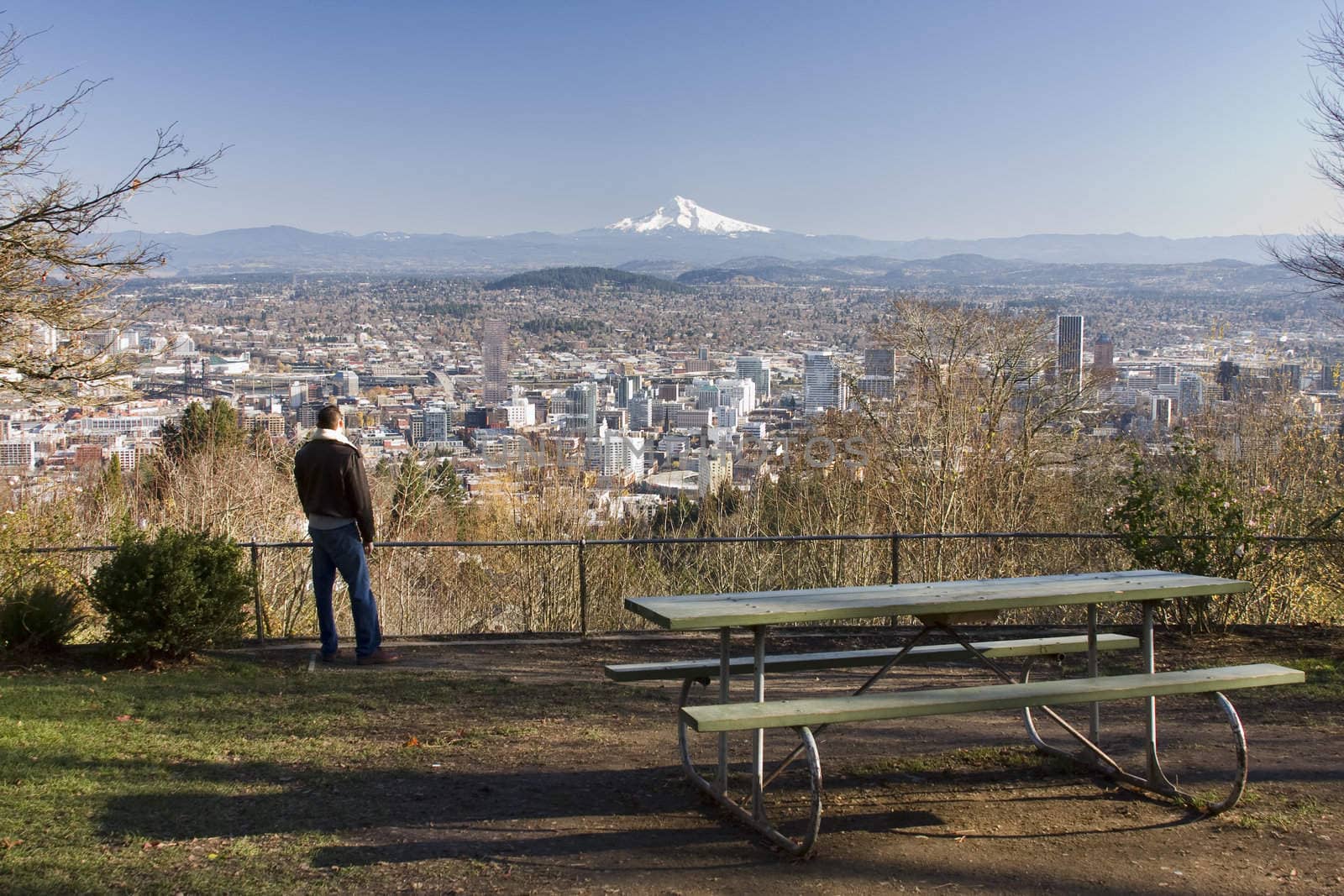 Man overlookng Portland, Oregon from Pittock Mansion by diro