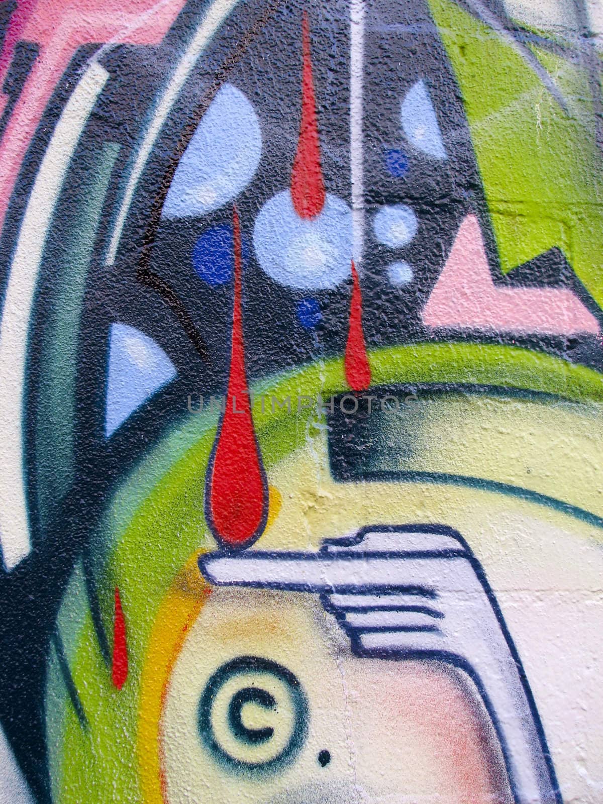Bright graffiti painted on brick wall by ADavis