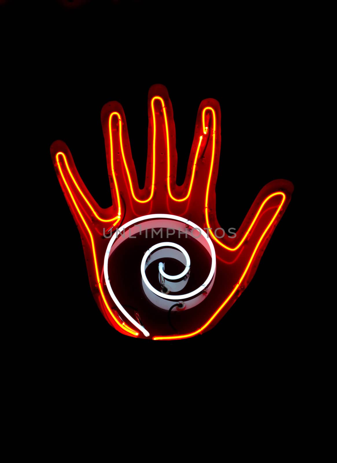 Neon sign often found in Palm Reader's window