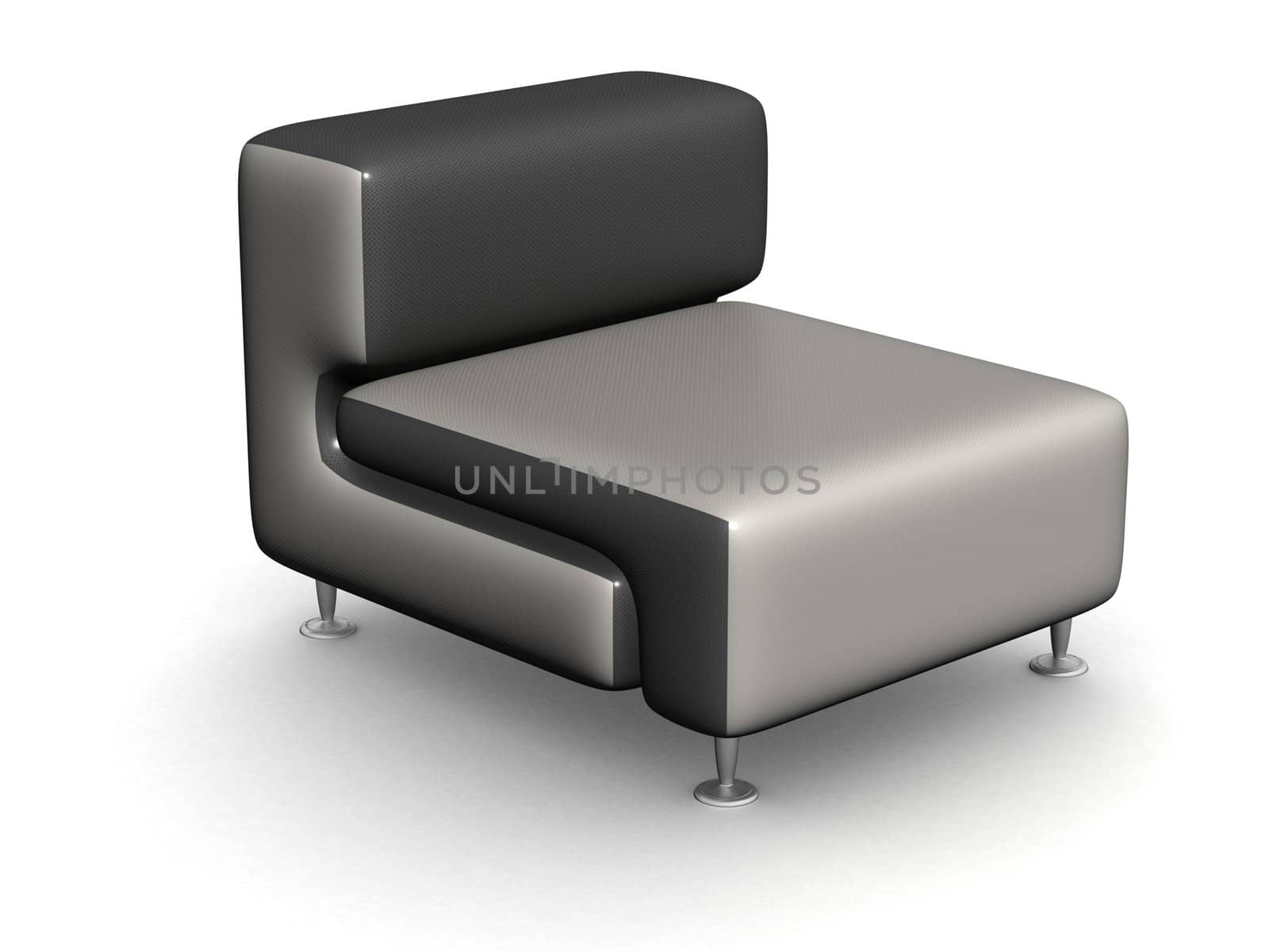 Soft armchair on a white background. 3D image.