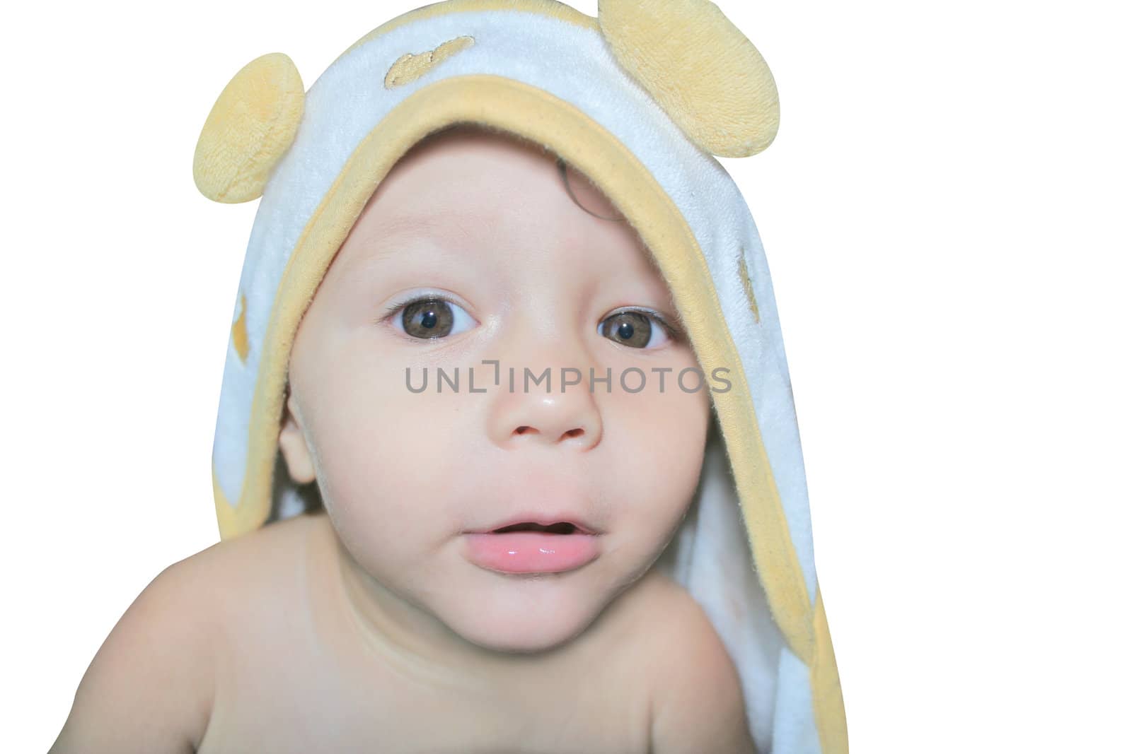 young baby boy in bath towel isolated