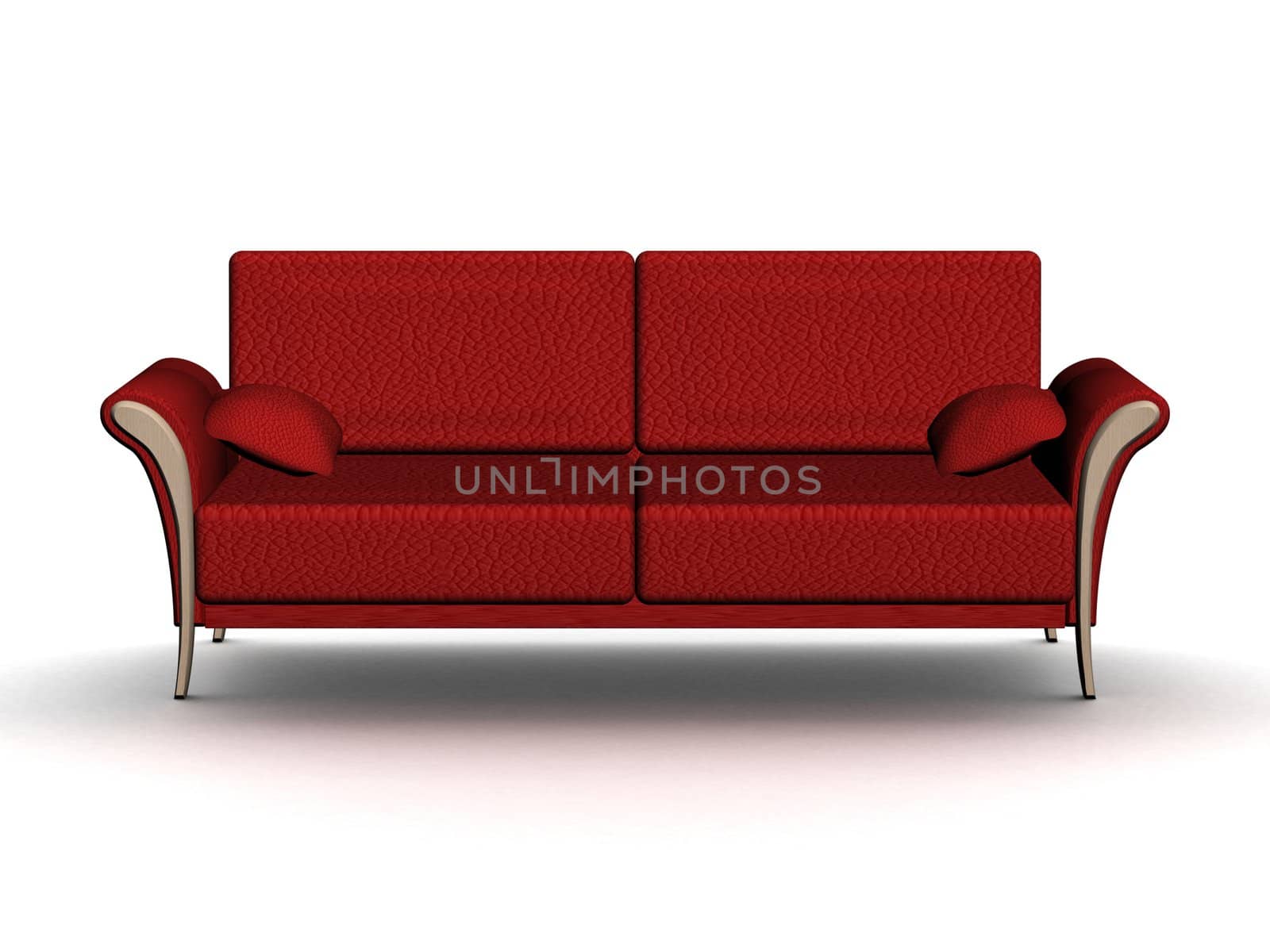 Red leather sofa. An interior. 3D image.