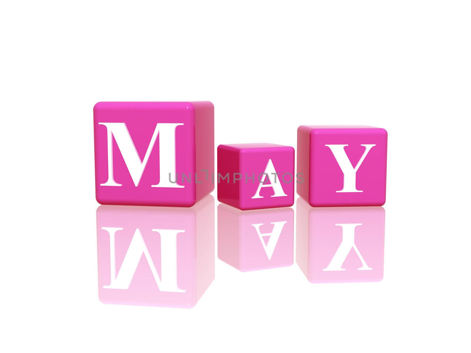 3d pink cubes with letters makes may