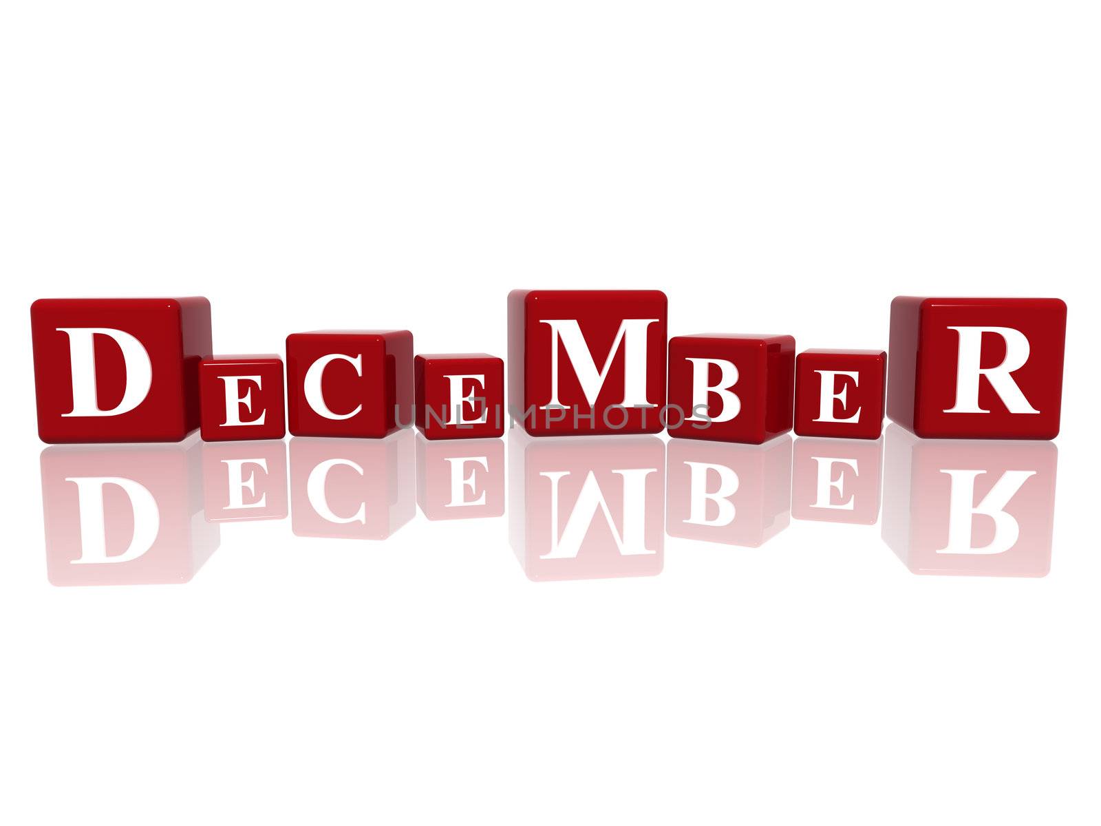 3d red cubes with letters makes december