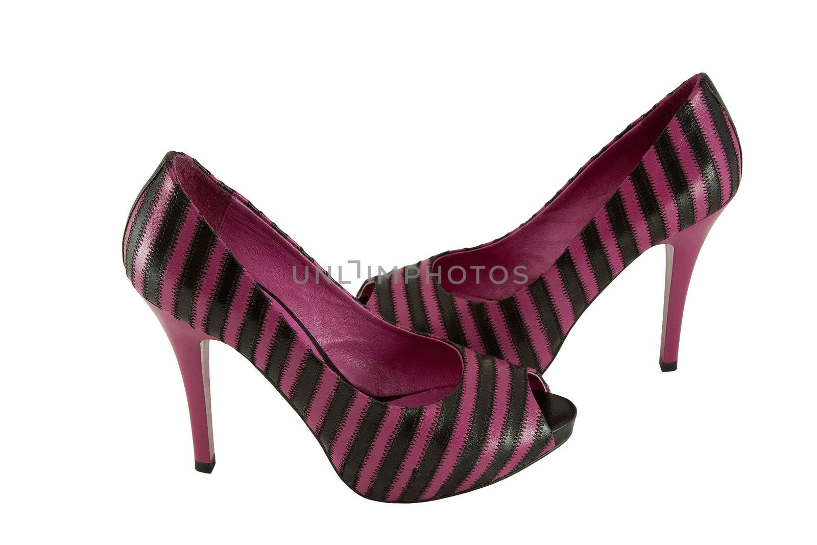 Ladies' shoes in black and pink strips by Jaklin