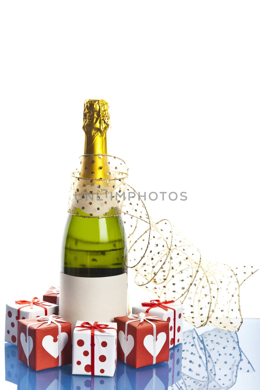 Beautiful big green bottle of chilled champagne on a delicate background