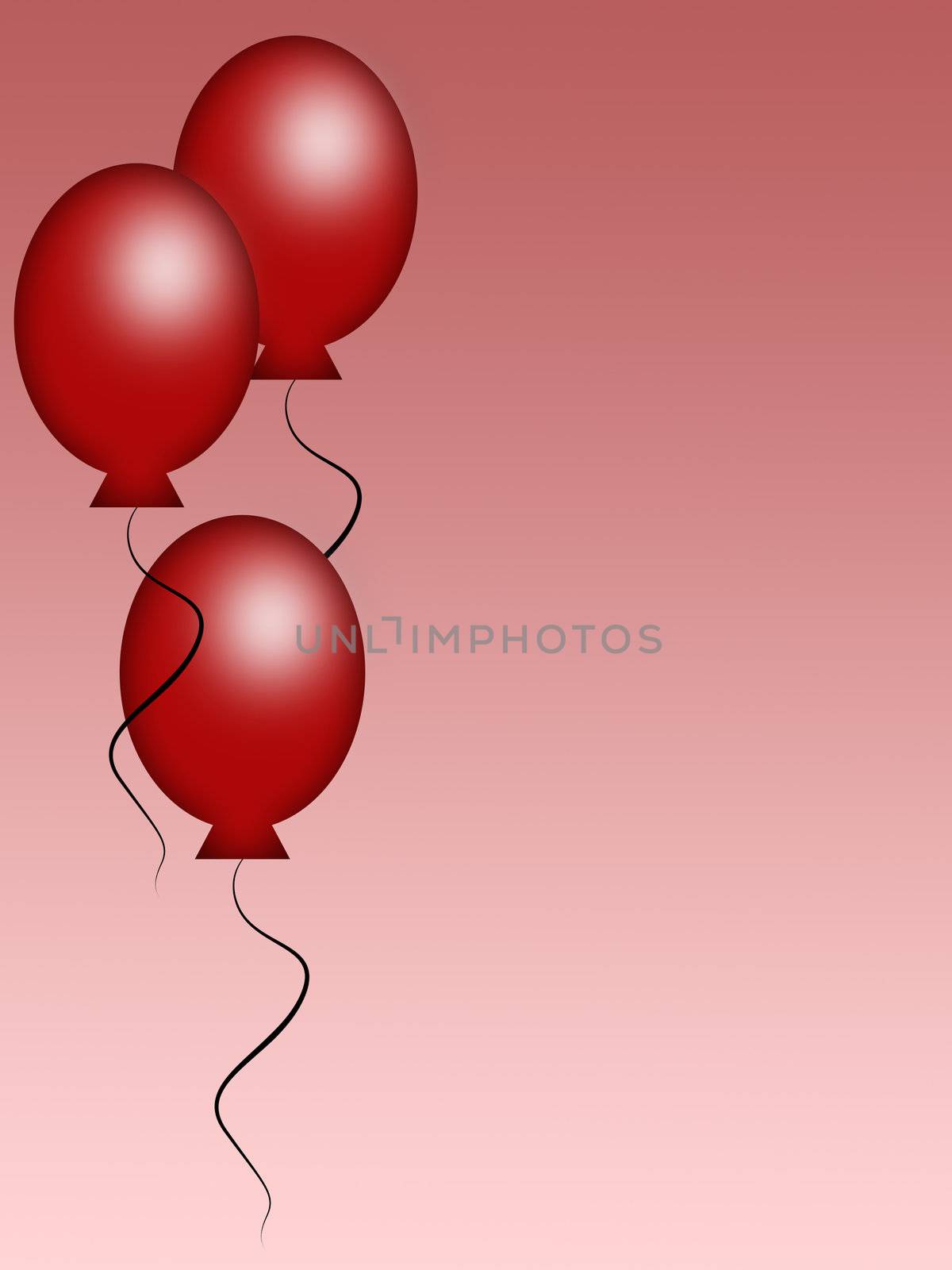 Three red balloons on a pink background