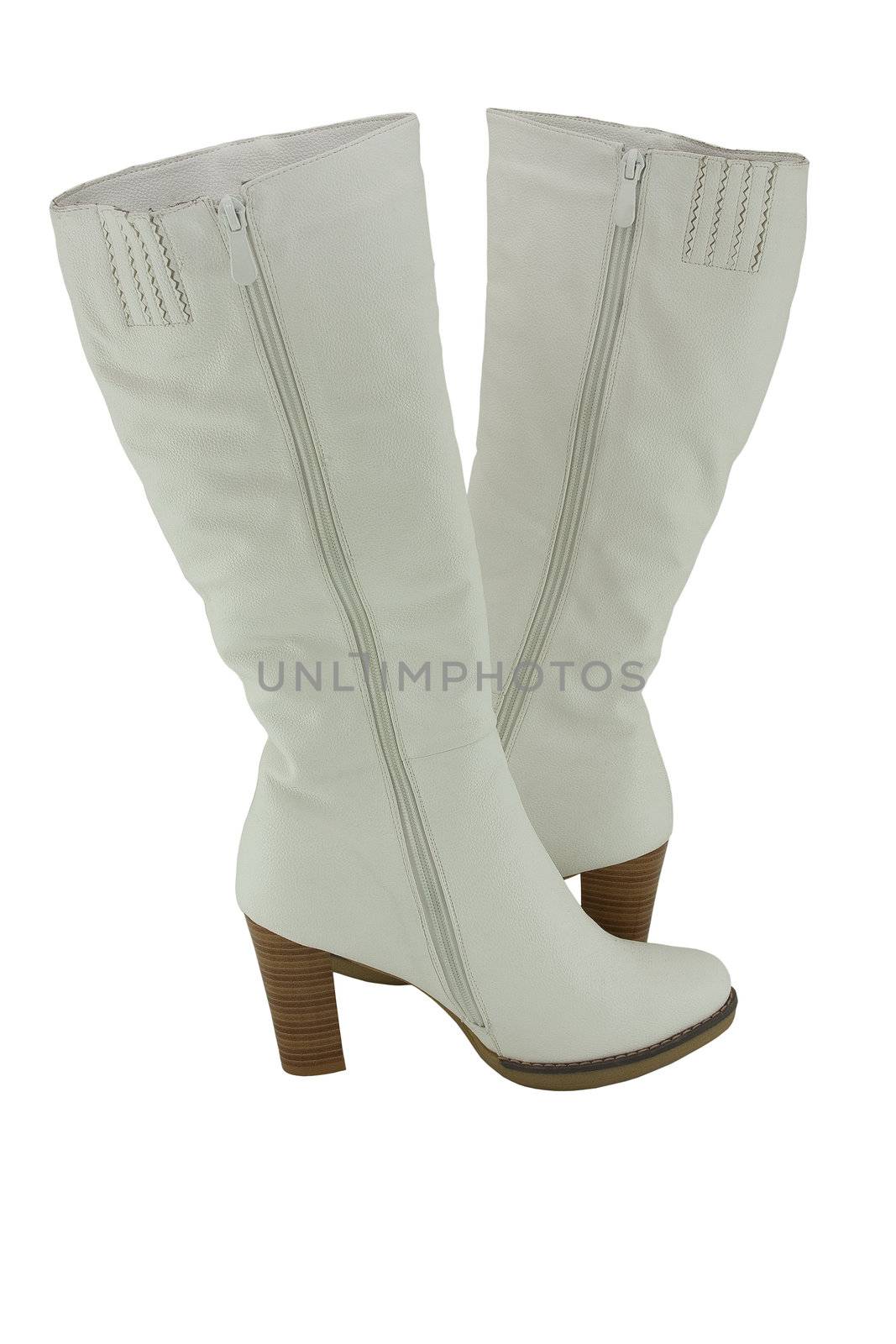 Ladies white leather boots by Jaklin