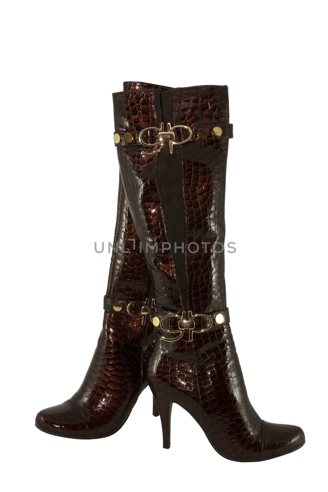 Pair of leather high female modelling boots by Jaklin