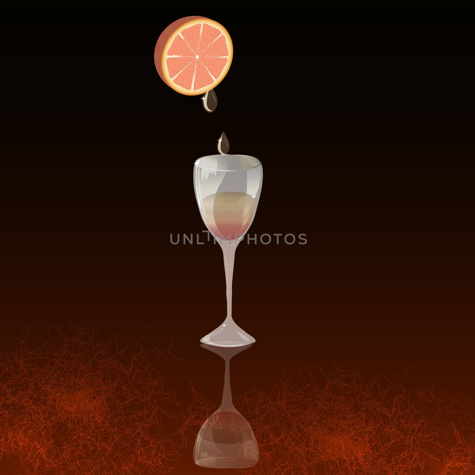 drawing a glass of grapefruit juice filling a glass