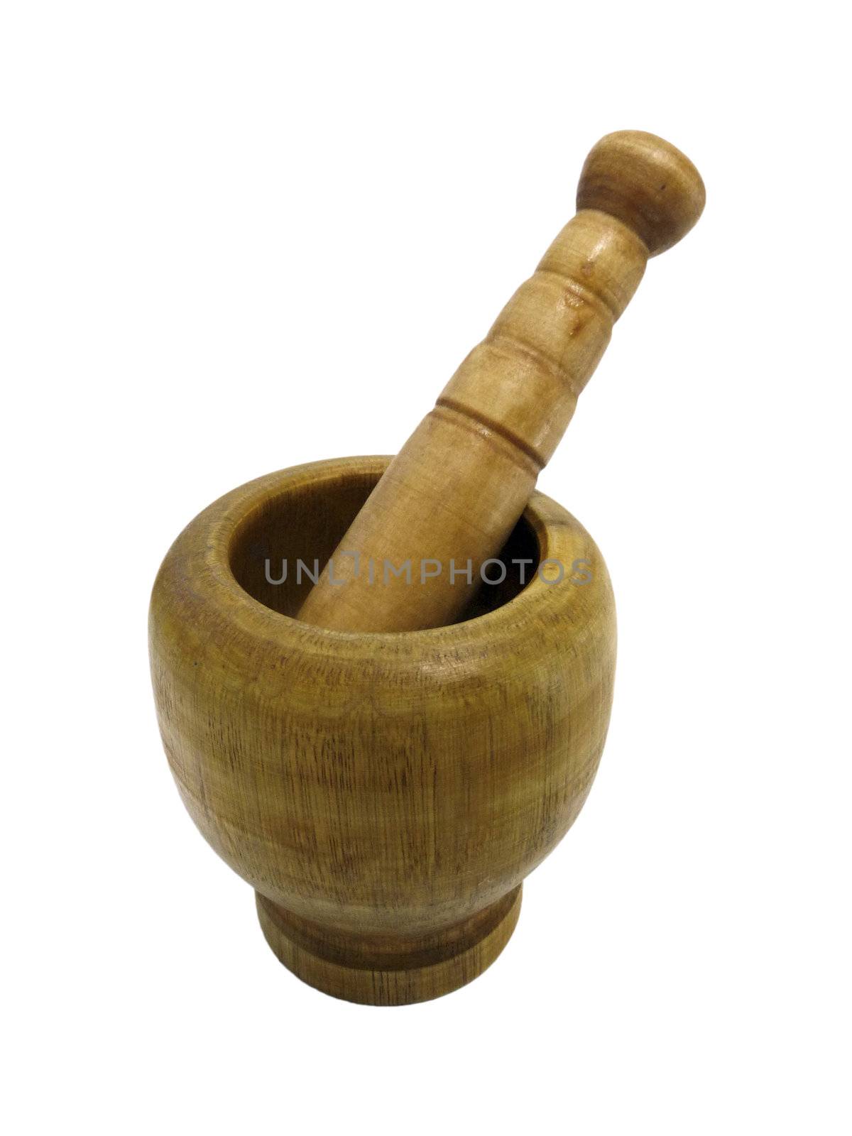 A mortar and pestle on white background