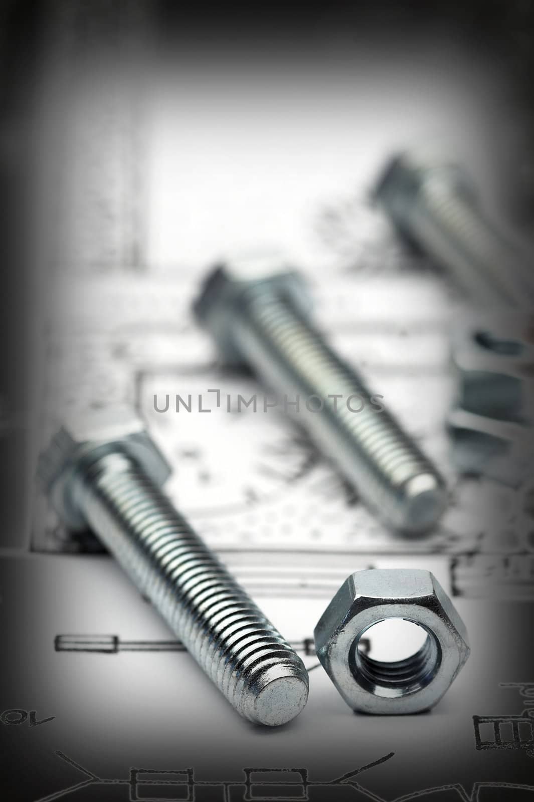 Nuts and bolts close up by alexkosev