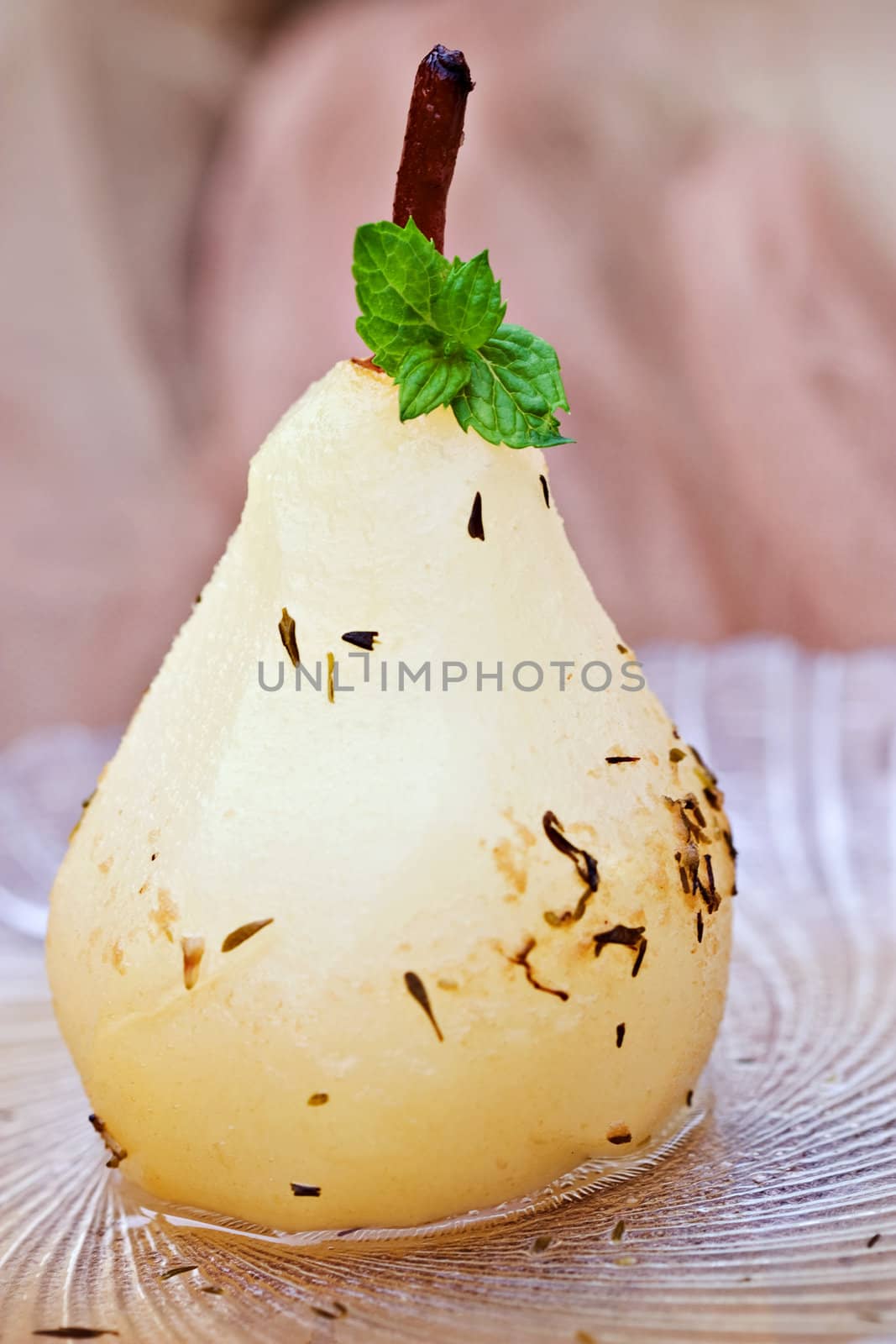Poached Pear with Mint. 