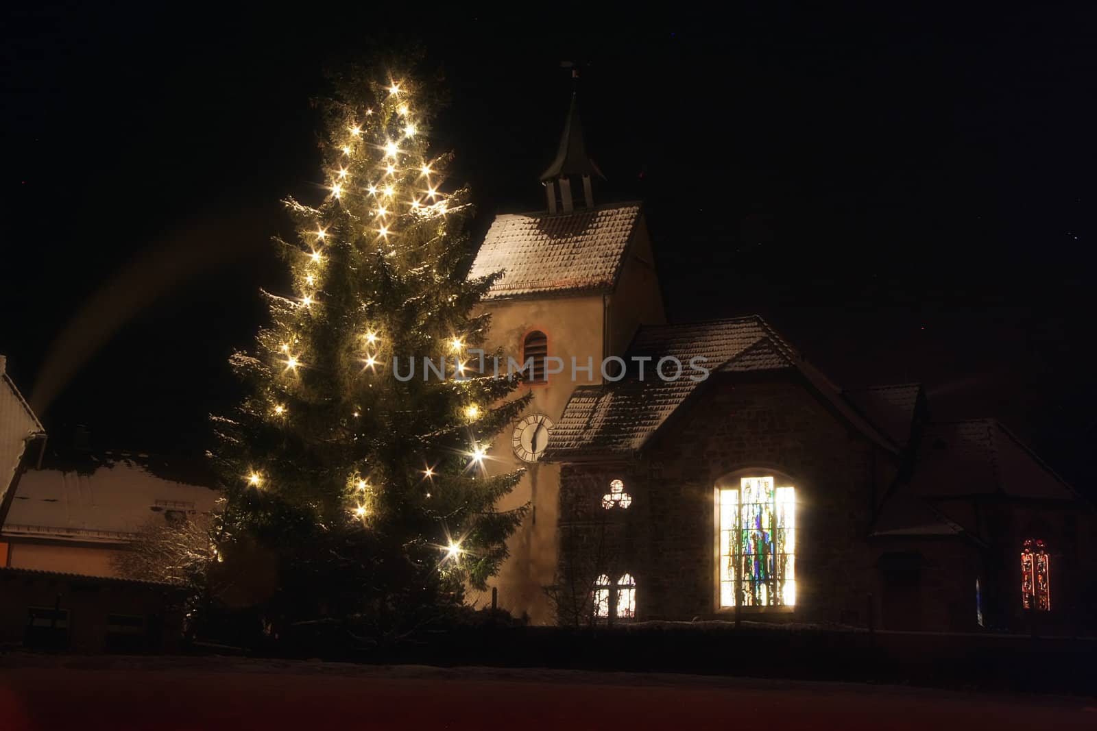 lighted christmas tree in the early afternoon