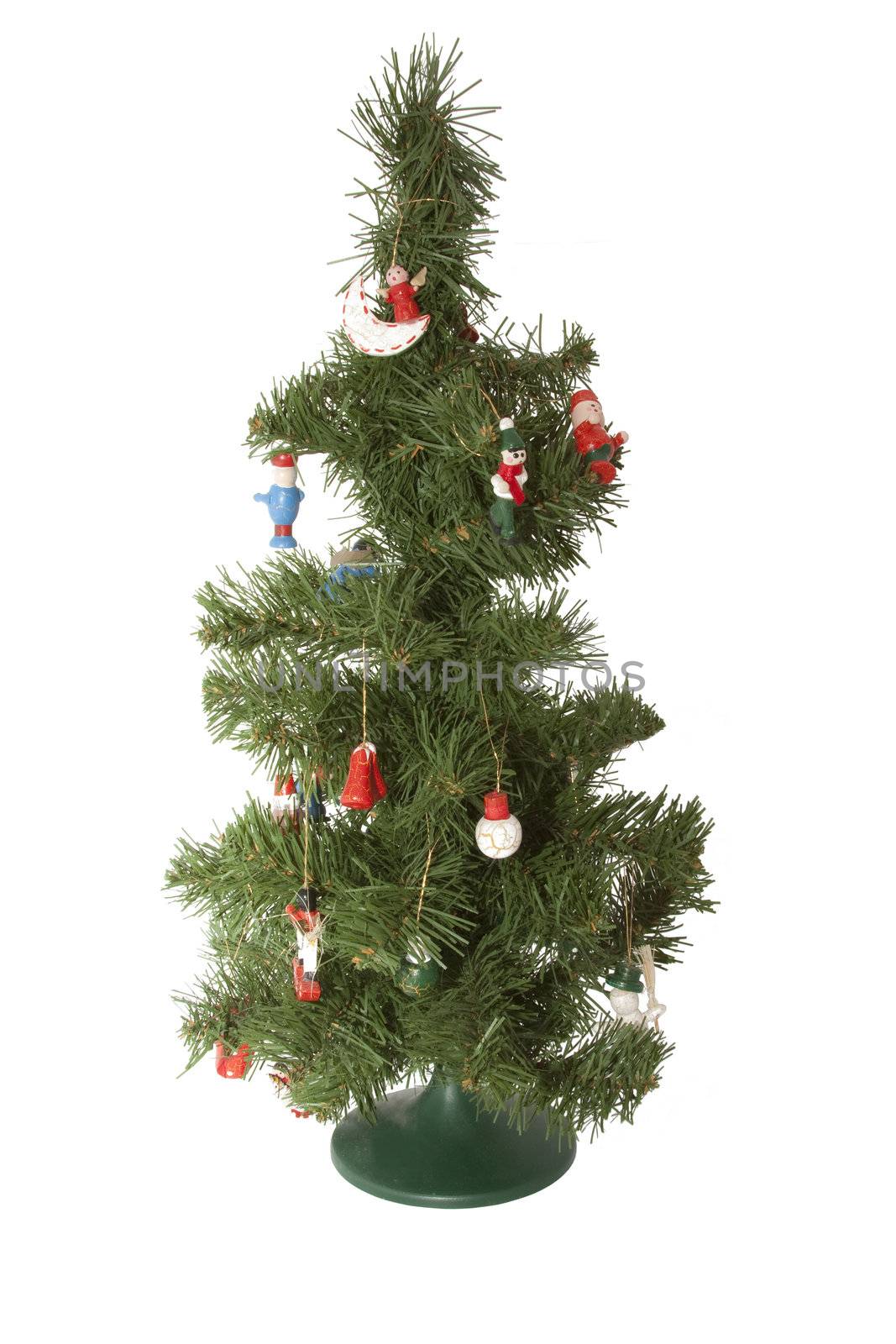 Christmas artificial fur-tree with toys isolated