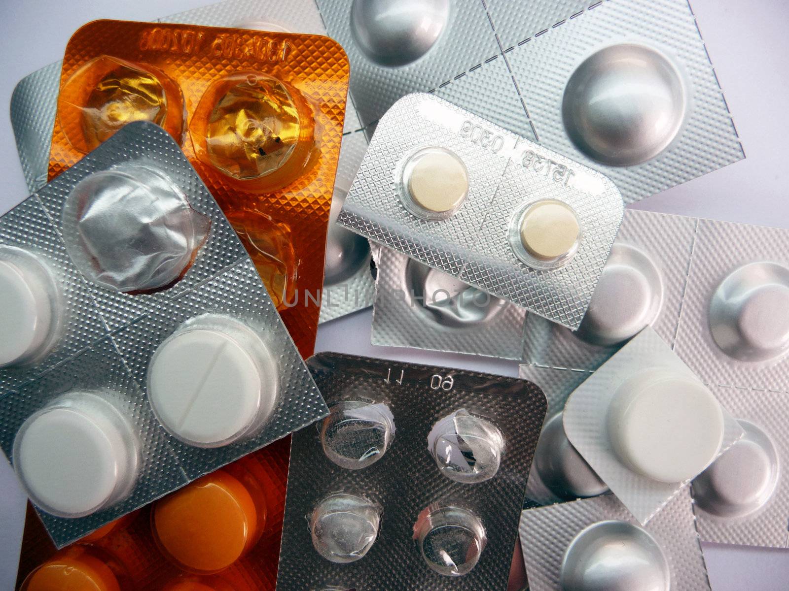 Different packed pills - macro photo
