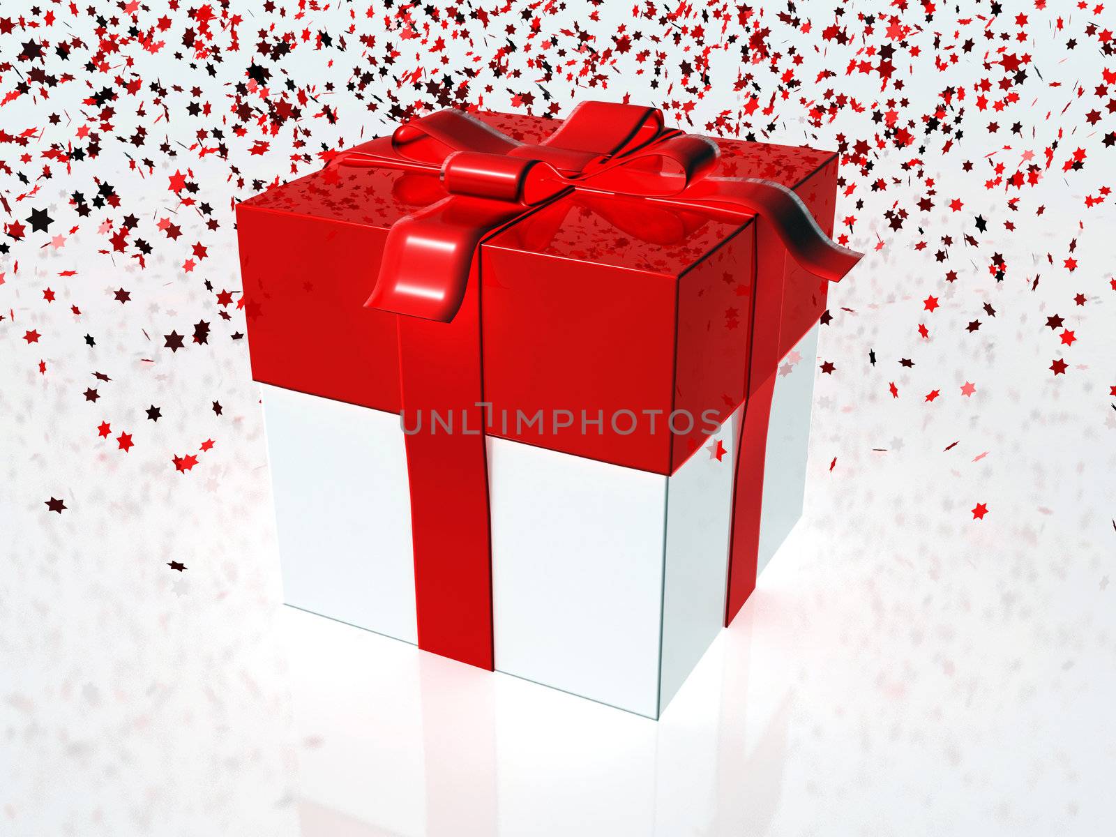 Red and white gift box with red ribbon