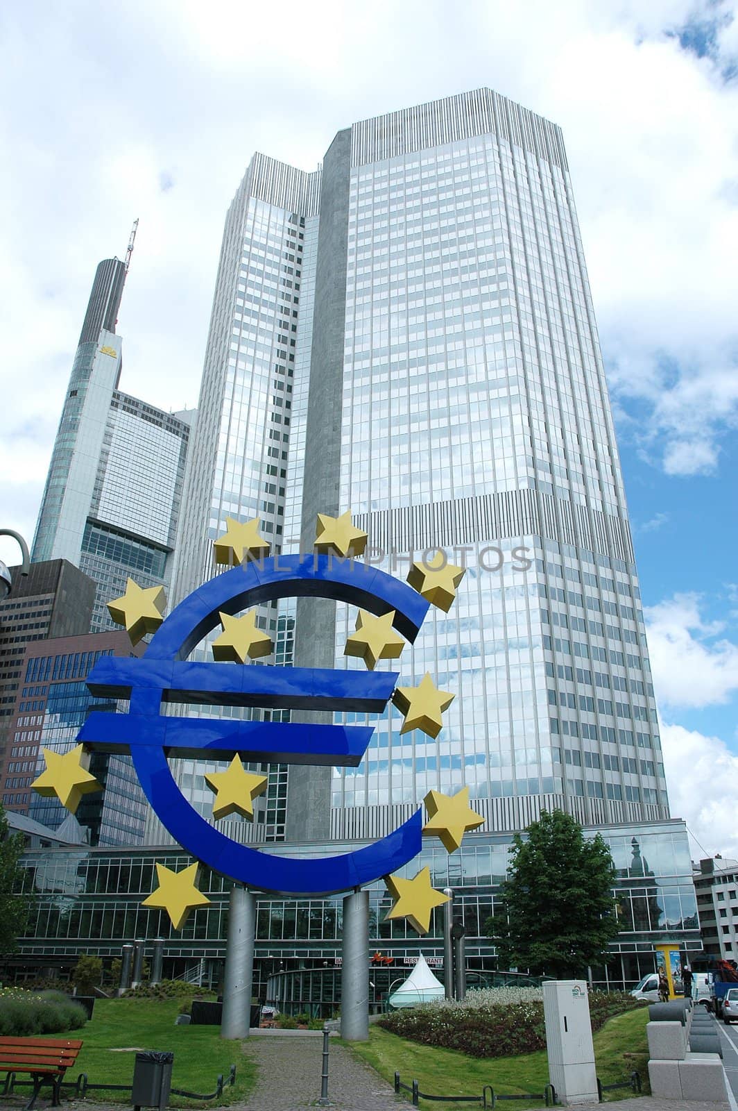 European Central Bank in Frankfurt with Euro Sign