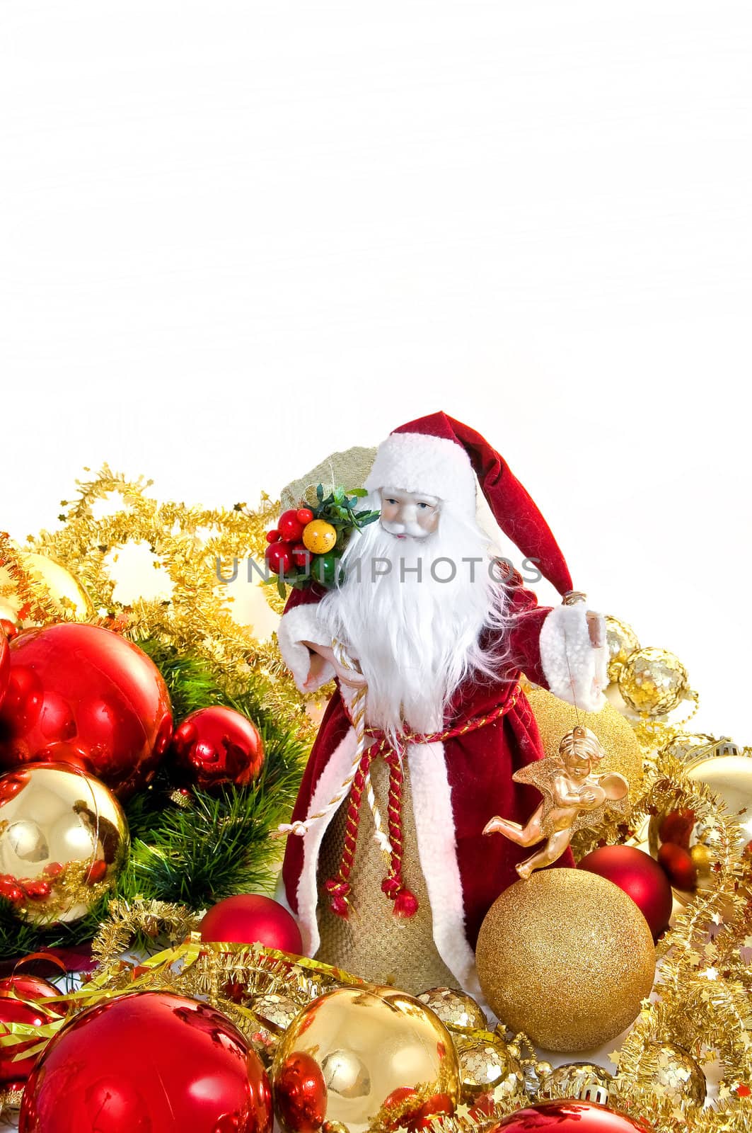 Happy Christmas toy Santa. It is isolated above a white background