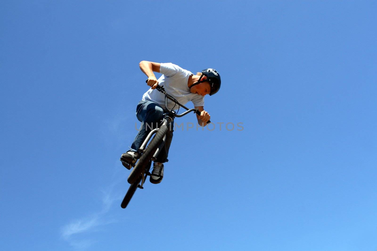 biker acrobat during jumping