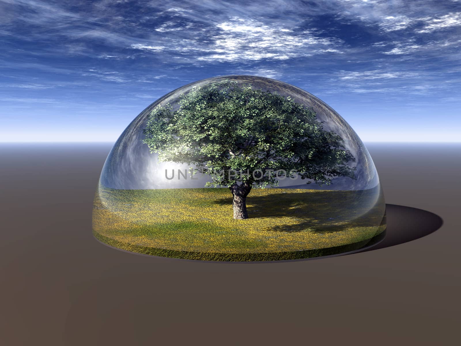 tree under a glass dome - 3d illustration