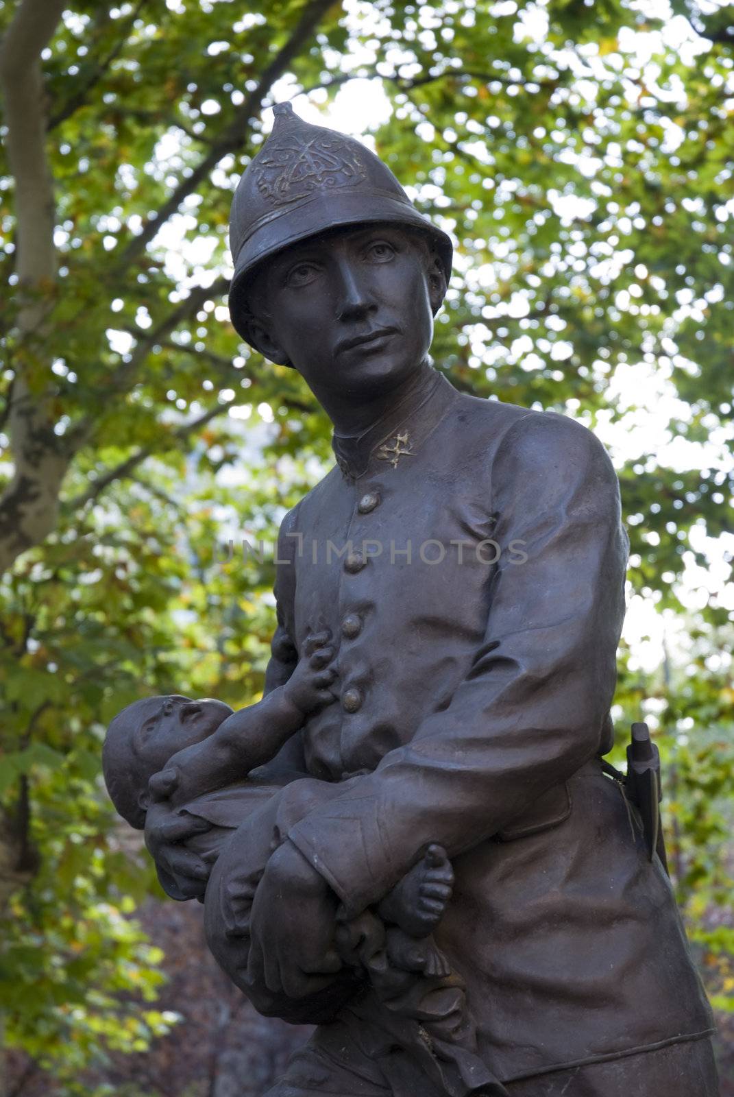 Cropped shot of firefighter statue in Montevideo, Uruguay, 2008