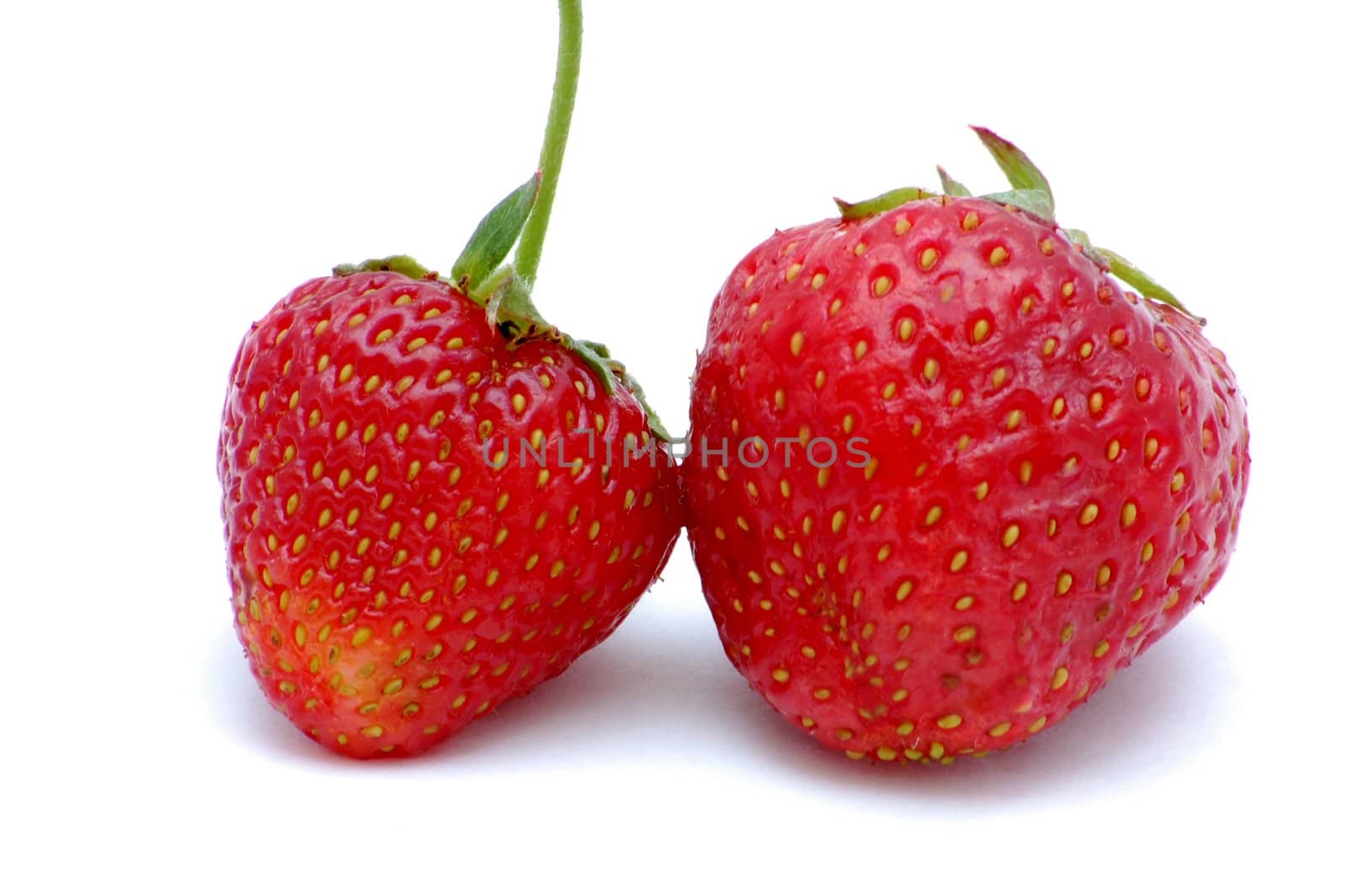 two strawberries isolated on the white background