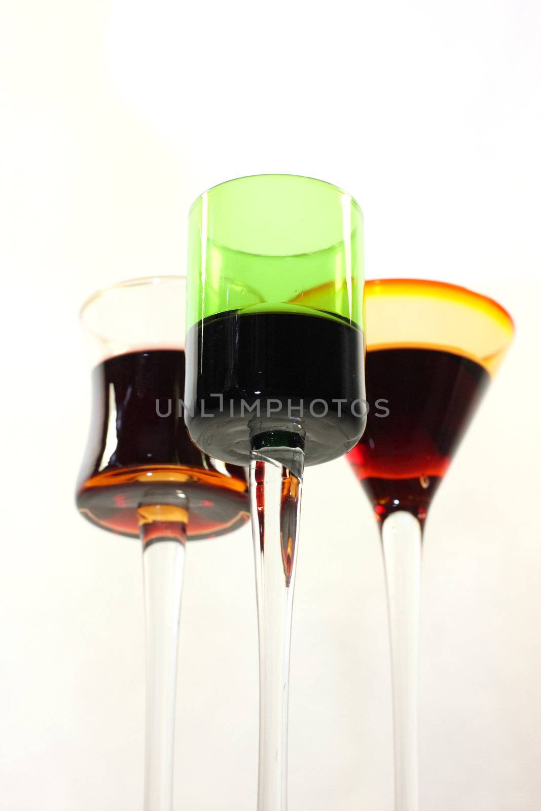 glass, ware, a drink, glass, capacity, a leg, red, a liquid, a product, three, a set, a still-life 