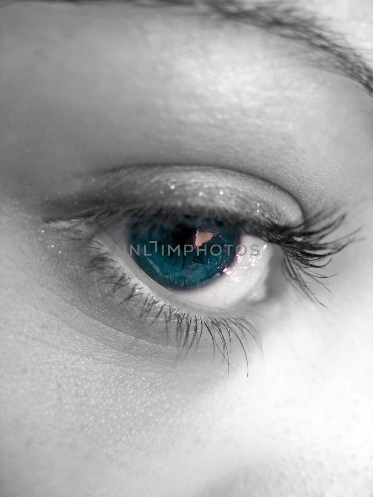A macro shot of a pretty woman's eye with selective color.