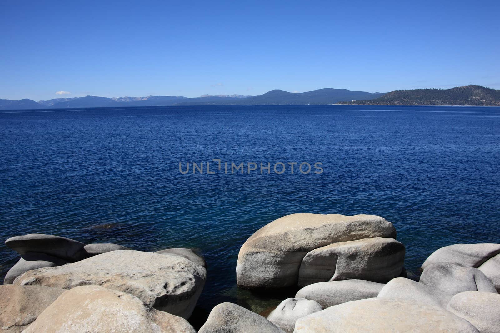 Rocky shoreline of Lake Tahoe in Nevada