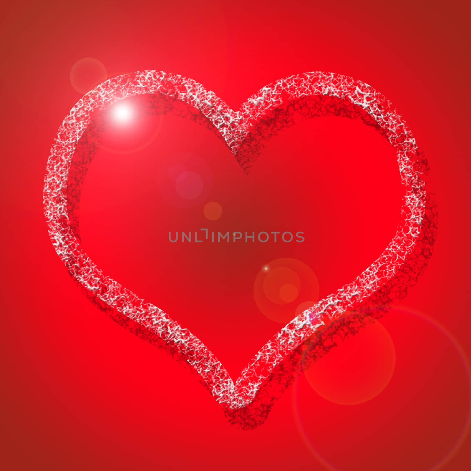 illustration of the heart over red background with light effects