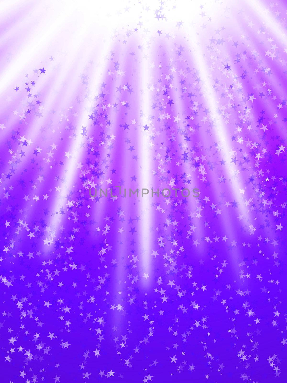 Colour beams with stars on a violet background