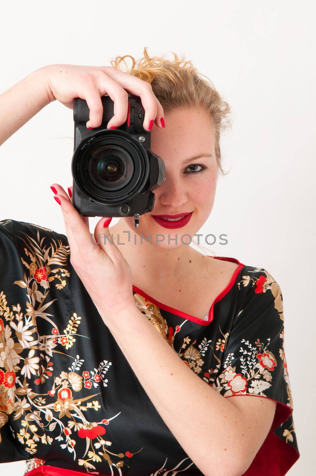 Portrait of sexy woman on white background